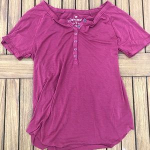 american eagle red-orange button soft tee